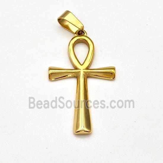 Stainless Steel Egyptian Ankh Cross Pendant Gold Plated