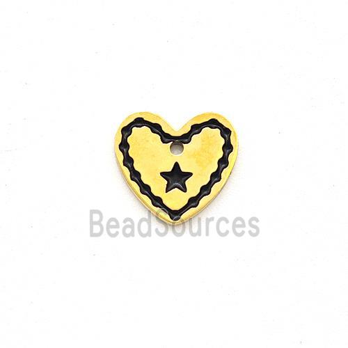 Stainless Steel Heart Pendant Black Enamel Star Gold Plated