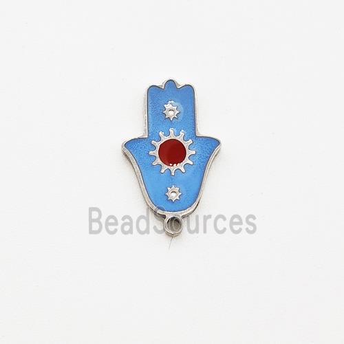 Raw Stainless Steel Hand Pendant Blue Enamel