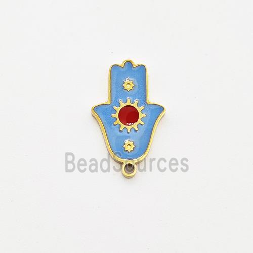 Stainless Steel Hand Pendant Blue Enamel Gold Plated