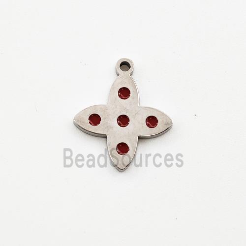 Raw Stainless Steel Star Pendant Red Enamel