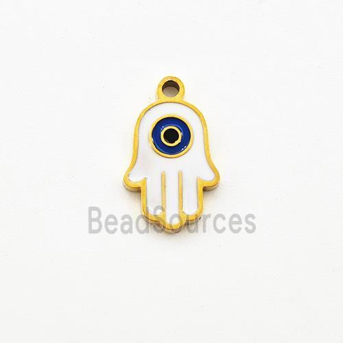 Stainless Steel Hand Pendant White Enamel Evil Eye Gold Plated