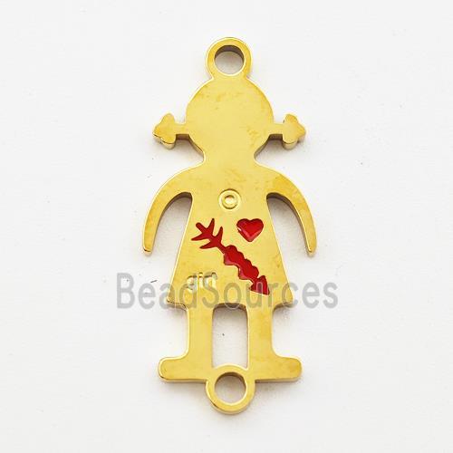 Stainless Steel Kids Girls Connector Split Heart Red Enamel Gold Plated