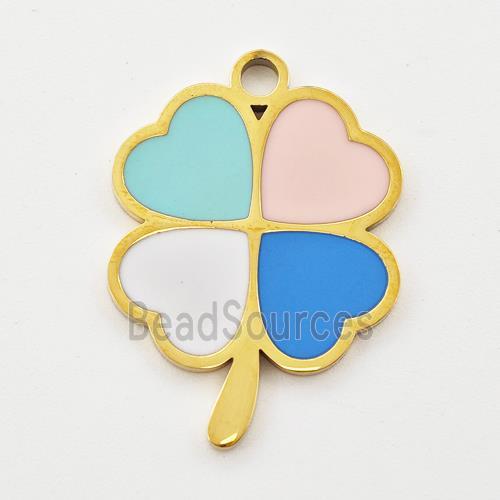 Stainless Steel Clover Pendant Multicolor Enamel Gold Plated