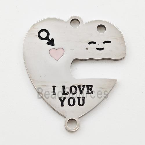 Raw Stainless Steel Heart Connector Emoji Enamel