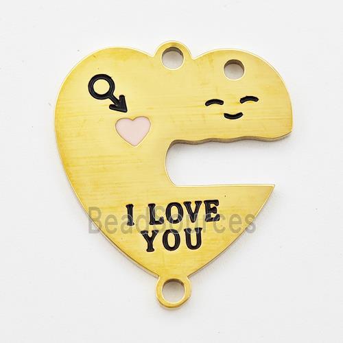 Stainless Steel Heart Connector Emoji Enamel Gold Plated