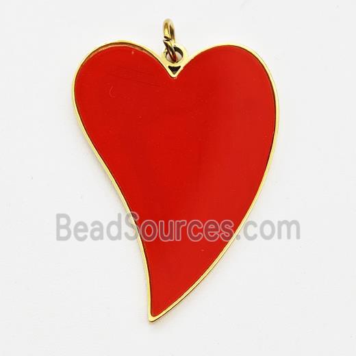 Stainless Steel Heart Pendant Red Enamel Gold Plated
