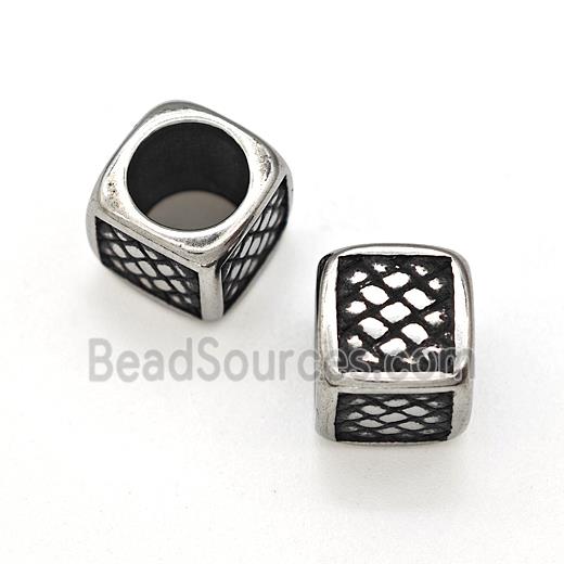 Stainless Steel Cube Beads Large Hole Antique Silver