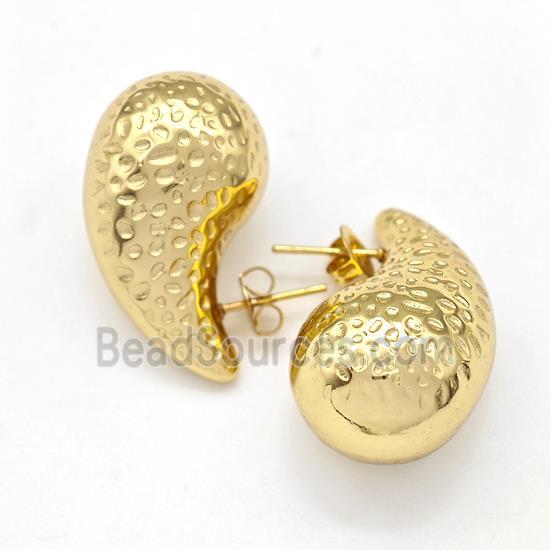 304 Stainless Steel Stud Earring Teardrop Hollow Gold Plated