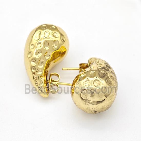 304 Stainless Steel Stud Earring Teardrop Hollow Gold Plated