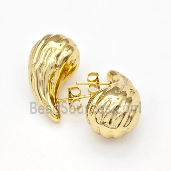 304 Stainless Steel Stud Earring Teardrop Hollow Gold Plated