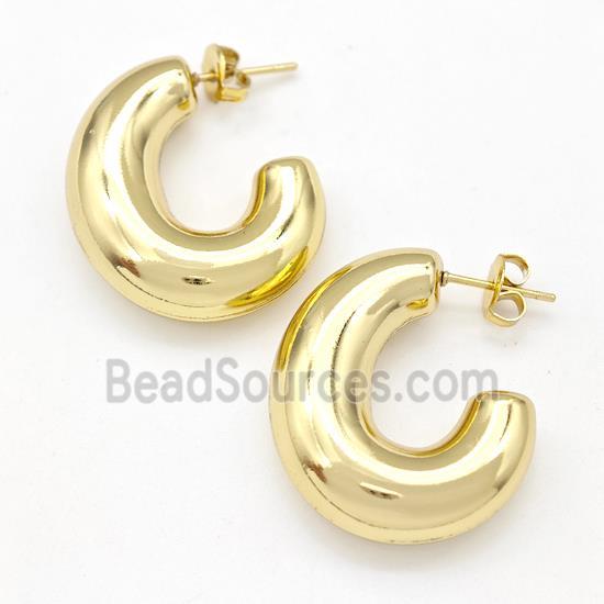 304 Stainless Steel Stud Earring Hollow Gold Plated