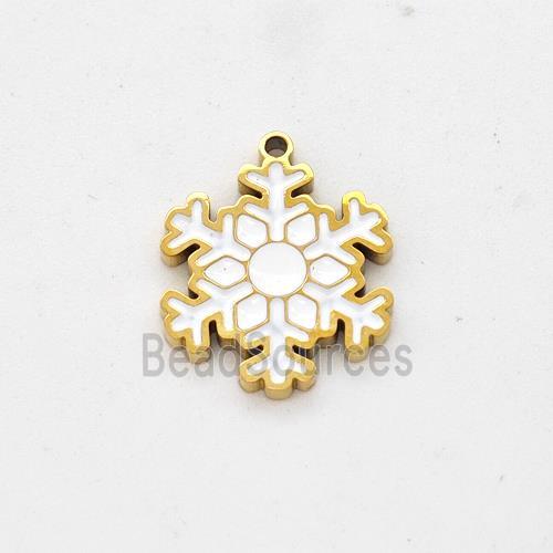 Christmas Snowflake Charms Stainless Steel Pendant White Enamel Gold Plated