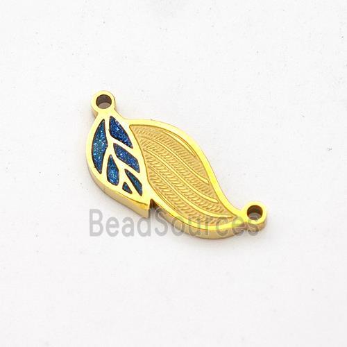 Stainless Steel Leaf Pendant Green Painted 2loops Gold Plated