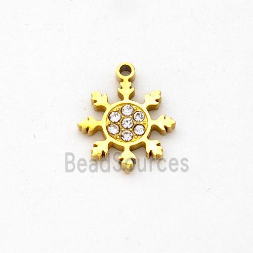 Stainless Steel Snowflake Pendant Micro Pave Rhinestone Gold Plated