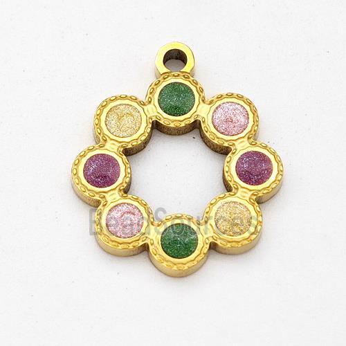 Stainless Steel Wreath Pendant Multicolor Painted Gold Plated