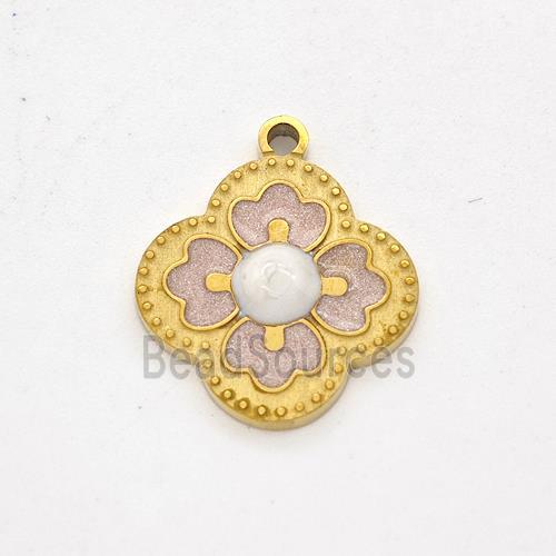 Stainless Steel Clover Pendant Pink Painted Gold Plated