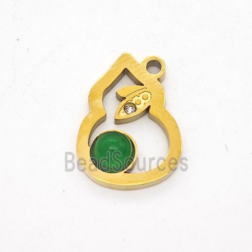 Stainless Steel Gourd Pendant Pave Jade Gold Plated