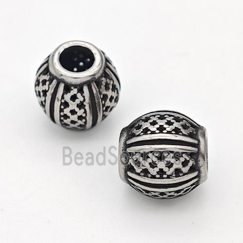 Stainless Steel Round Beads Hollow Large Hole Antique Silver