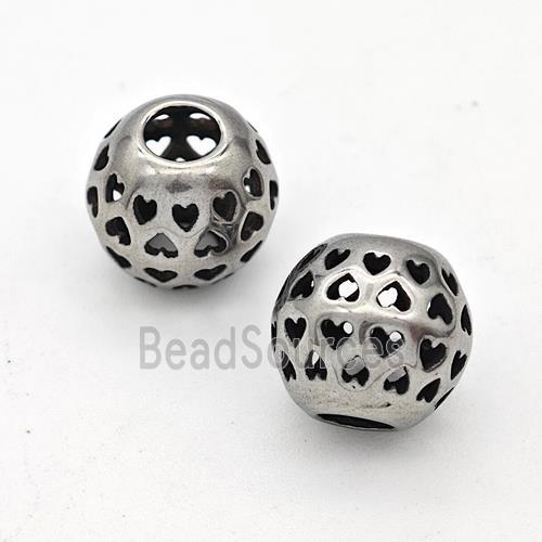 Stainless Steel Round Beads Hollow Large Hole Antique Silver