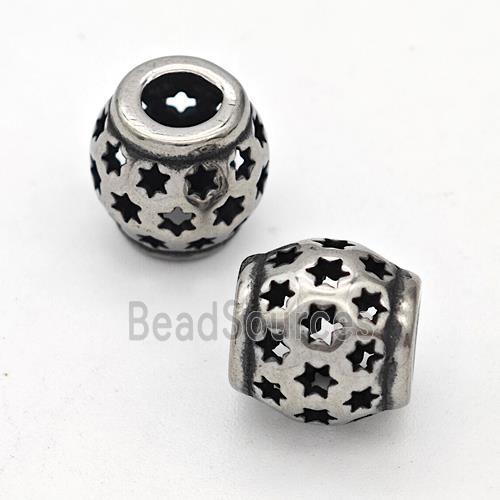 Stainless Steel Round Beads Hollow Large Hole Antique Silver