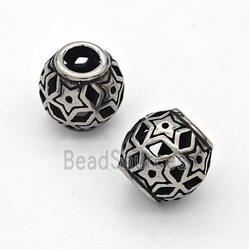 Stainless Steel Round Beads Hollow Large Hole Antique Silver Star