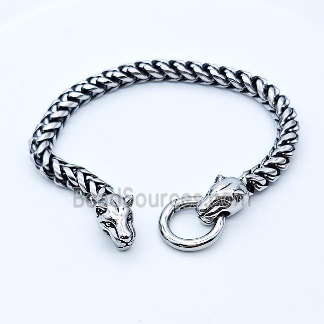 304 Stainless Steel Leopard Bracelet Antique Silver
