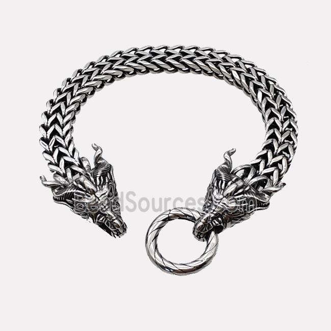 304 Stainless Steel Bracelet Dragon Antique Silver