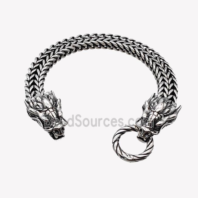 304 Stainless Steel Bracelet Dragon Antique Silver