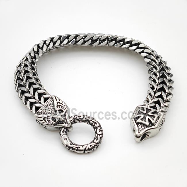 304 Stainless Steel Bracelet Angel Wings Cross Antique Silver