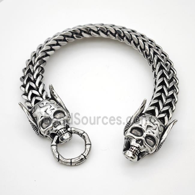 304 Stainless Steel Bracelet Skull Halloween Antique Silver