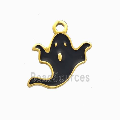 Halloween Ghost Charms 304 Stainless Pendant Black Enamel Gold Plated