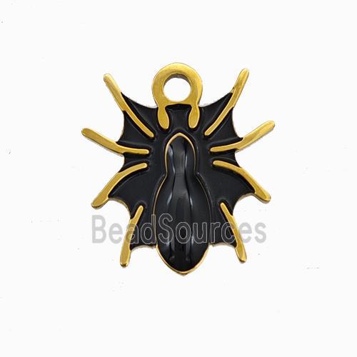 Halloween Spider Charms 304 Stainless Pendant Black Enamel Gold Plated