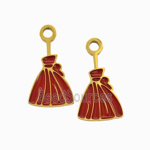 Halloween Skirt Charms 304 Stainless Pendant Red Enamel Gold Plated