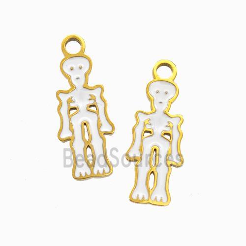 Halloween Skeleton Charms 304 Stainless Pendant White Enamel Gold Plated