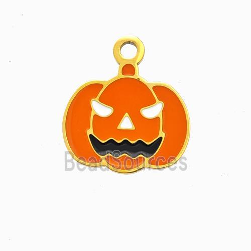 Halloween Pumpkin Charms 304 Stainless Pendant Orange Enamel Gold Plated