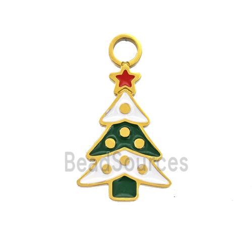 Christmas Tree Charms 304 Stainless Steel Pendant Enamel Gold Plated