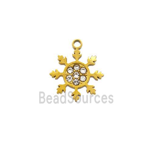 Christmas Snowflake Charms 304 Stainless Steel Pendant Pave Rhinestone Gold Plated