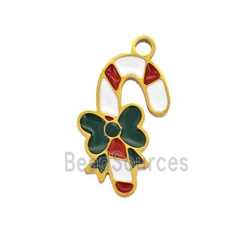 Christmas Candy Cane Charms 304 Stainless Steel Pendant Enamel Gold Plated