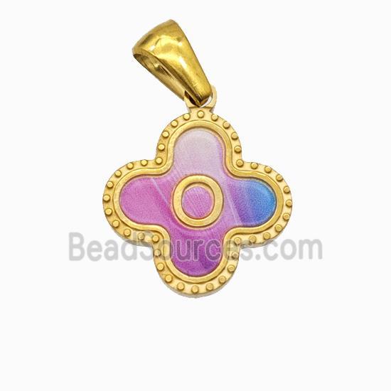 Stainless Steel Clover Pendant Letter-O Painted Gold Plated