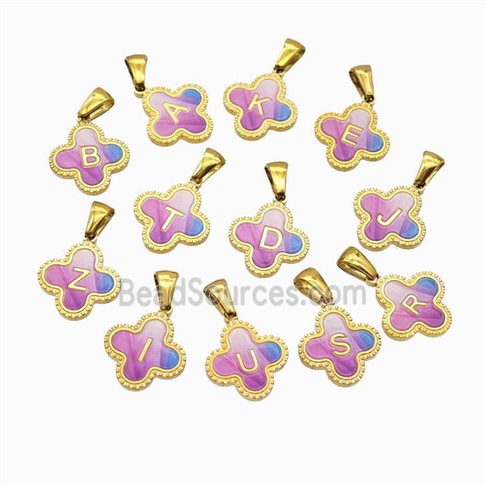 Stainless Steel Clover Alphabet Pendant Mix Letters Painted Gold Plated
