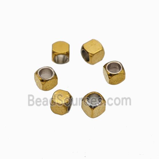 Stainless Steel Cube Beads Gold Plated