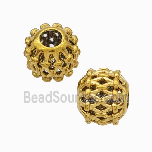 Titanium Steel Round Beads Large Hole Hollow Gold Plated