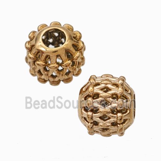 Titanium Steel Round Beads Large Hole Hollow Rose Gold