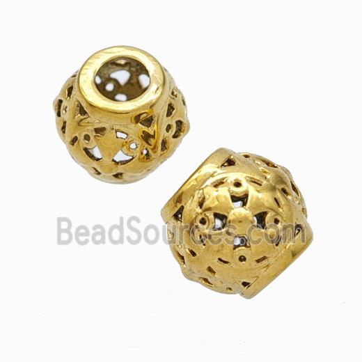 Titanium Steel Round Beads Large Hole Hollow Gold Plated