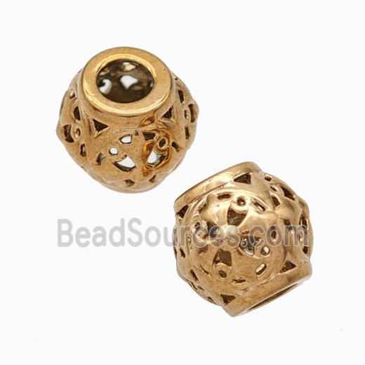 Titanium Steel Round Beads Large Hole Hollow Rose Gold