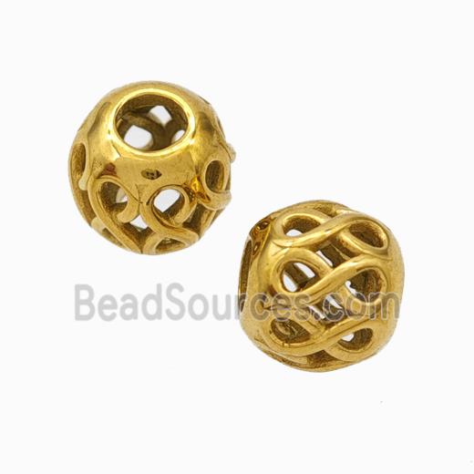 Titanium Steel Round Beads Large Hole Hollow Gold Plated