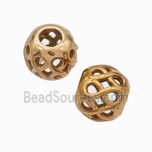 Titanium Steel Round Beads Large Hole Hollow Rose Gold