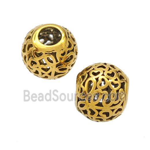 Titanium Steel Round Beads Large Hole Hollow Gold Plated