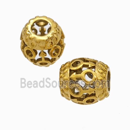 Titanium Steel Barrel Beads Large Hole Hollow Gold Plated